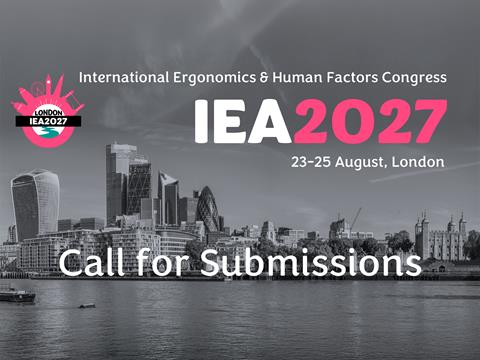 A poster for next year's IEA conference submissions, shows a picture of the City of London with the IEA 2027 branding on top.